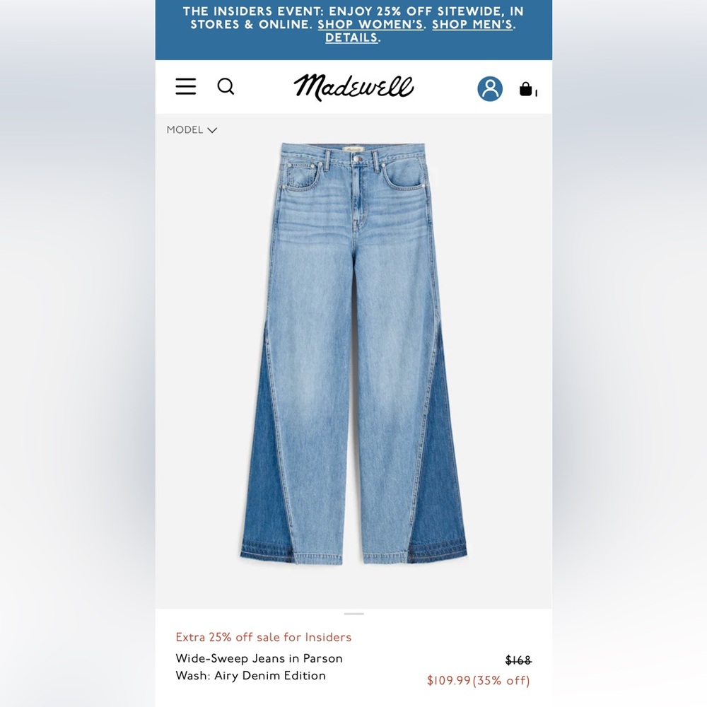 NWT Madewell Wide-Sweep Jeans in Parson Wash: Airy Denim Edition